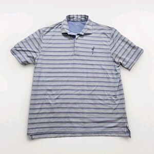 Johnnie O Polo Shirt Mens Large Blue White Striped Stretch Golf Performance